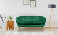 Canapé 2 places Arneris velours vert pieds dorés
