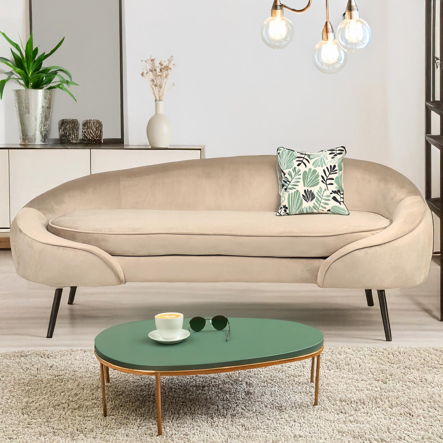 Canapé 3 places asymétrique Brendan Velours Taupe