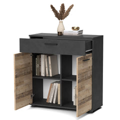 Buffet industriel Baros gain de place L80 cm chêne clair et gris