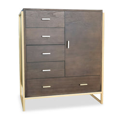 Buffet haut Balon 5 tiroirs et 1 porte en bois marron et métal doré L90cm