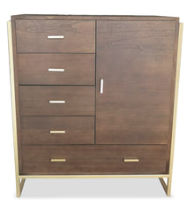 Buffet haut Balon 5 tiroirs et 1 porte en bois marron et métal doré L90cm