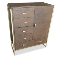 Buffet haut Balon 5 tiroirs et 1 porte en bois marron et métal doré L90cm