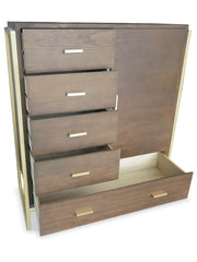 Buffet haut Balon 5 tiroirs et 1 porte en bois marron et métal doré L90cm