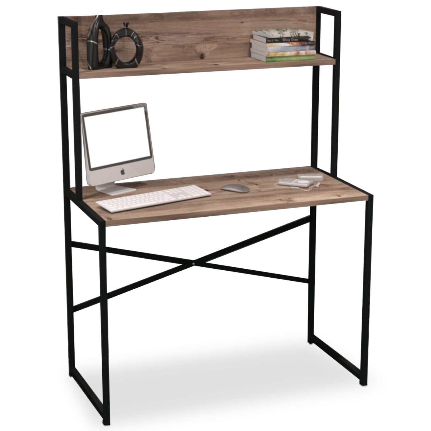 Bureau avec étagère style industriel Buzelin L100xP50cm Chêne