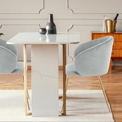 Chaise en velours Armelio argent pieds or