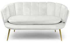 Canapé 2 places Arneris arrondi velours blanc pieds or