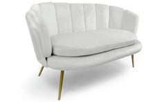 Canapé 2 places Arneris arrondi velours blanc pieds or