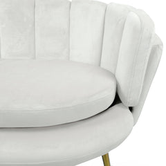 Canapé 2 places Arneris arrondi velours blanc pieds or