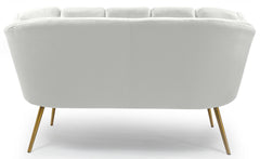 Canapé 2 places Arneris arrondi velours blanc pieds or