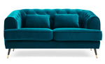 Canapé 2 places velours bleu canard capitonné