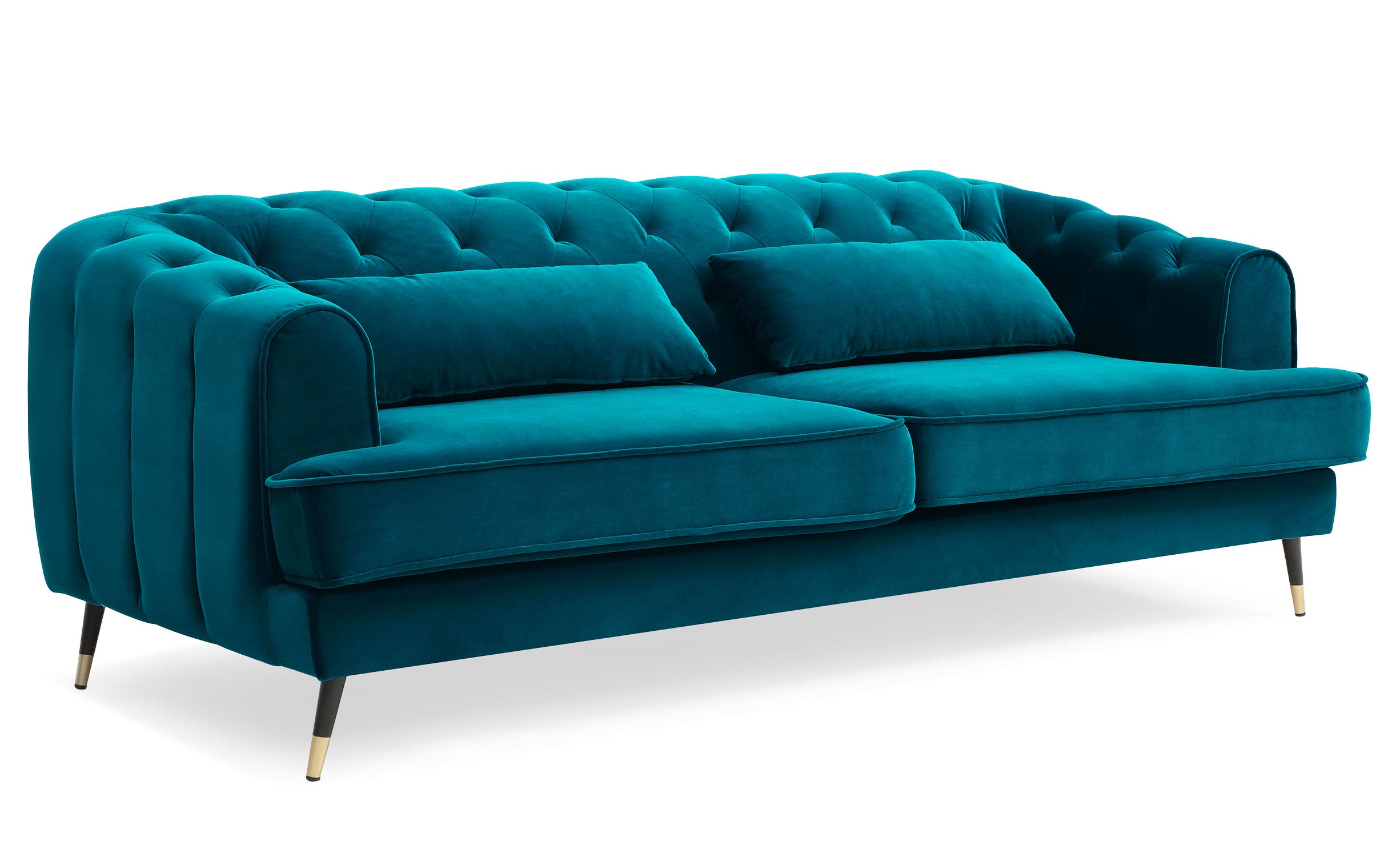 Canapé capitonné 3 places style boudoir Glams Velours Bleu canard