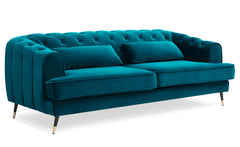 Canapé capitonné 3 places style boudoir Glams Velours Bleu canard