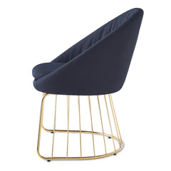 Chaise avec dossier arrondi effet drapé Bamuen pieds or et tissu noir