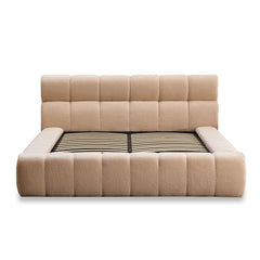 Lit-coffre complet avec rebords matelassés Challow 180x200cm Tissu Bouclette Beige