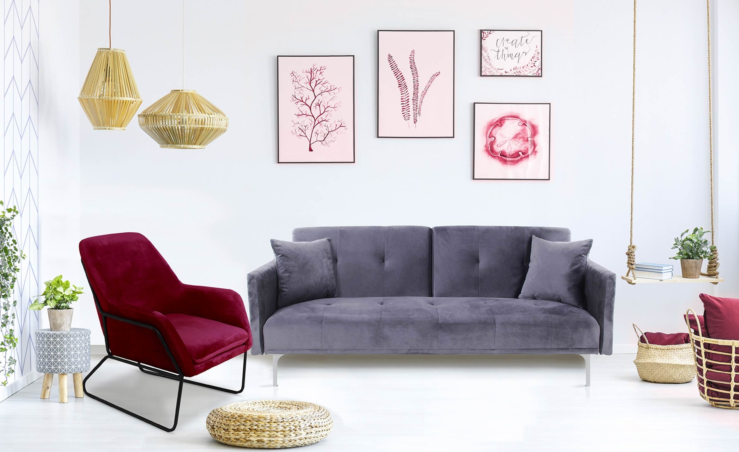 Fauteuil Claudio Velours Rouge pieds Métal Noir