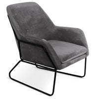 Fauteuil Claudio en velours gris avec pieds en métal noir
