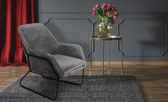 Fauteuil Claudio Velours Gris pieds Métal Noir