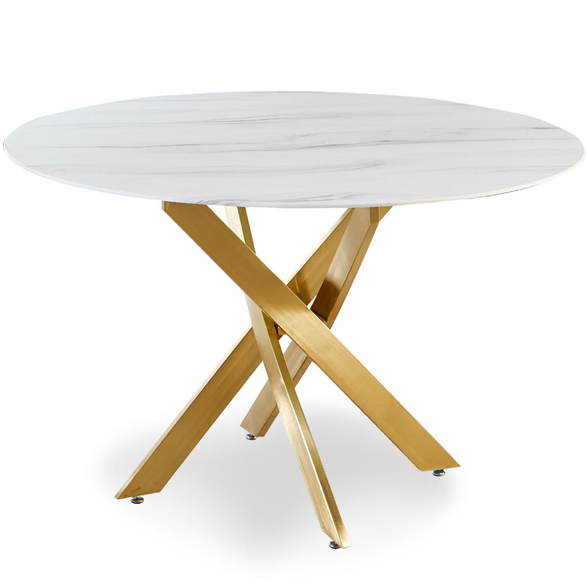 Table ronde en verre Effet Marbre Corix pieds Or