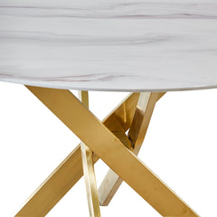 Table ronde en verre Effet Marbre Corix pieds Or