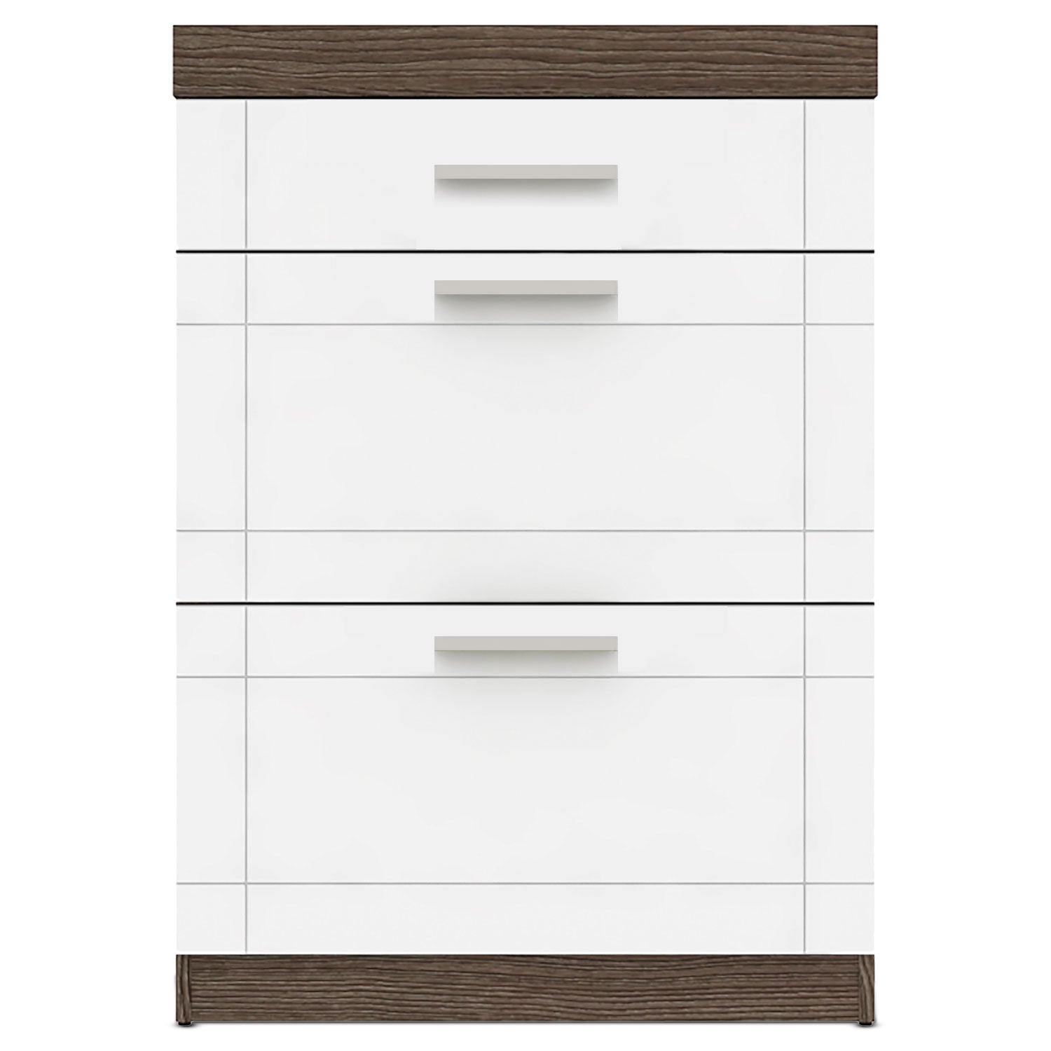 Commode 1 tiroir et 2 portes L70xH100cm Tenessil Chêne foncé et Blanc