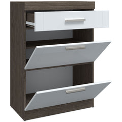 Commode 1 tiroir et 2 portes L70xH100cm Tenessil Chêne foncé et Blanc
