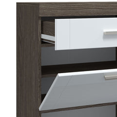 Commode 1 tiroir et 2 portes L70xH100cm Tenessil Chêne foncé et Blanc