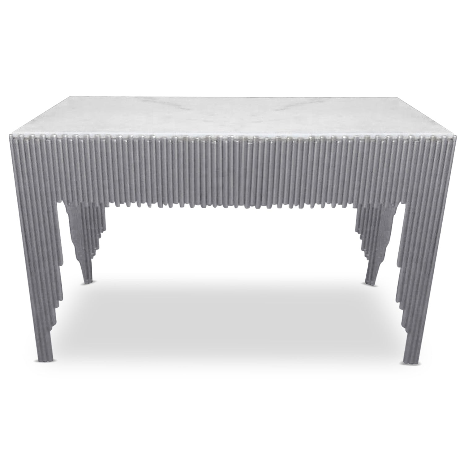 Console design Galantine Marbre Blanc pieds Argent