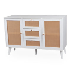 Buffet à cannage Carnes avec 3 tiroirs et 2 portes blanc L120cm