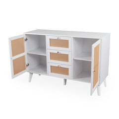 Buffet à cannage Carnes avec 3 tiroirs et 2 portes blanc L120cm