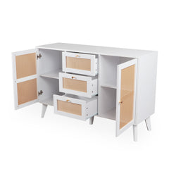 Buffet à cannage Carnes avec 3 tiroirs et 2 portes blanc L120cm