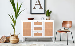Buffet à cannage Carnes avec 3 tiroirs et 2 portes blanc L120cm