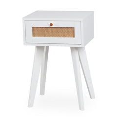 Table de chevet Carnes 1 tiroir cannage L40cm blanc