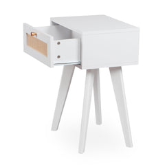 Table de chevet Carnes 1 tiroir cannage L40cm blanc