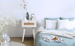 Table de chevet Carnes 1 tiroir cannage L40cm blanc