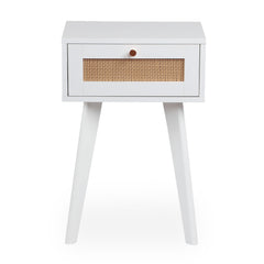 Table de chevet Carnes 1 tiroir cannage L40cm blanc