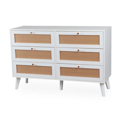 Commode Carnes 6 tiroirs cannage L120cm blanc