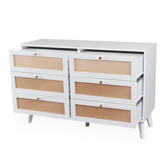 Commode Carnes 6 tiroirs cannage L120cm blanc