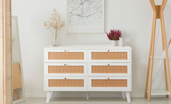 Commode Carnes 6 tiroirs cannage L120cm blanc