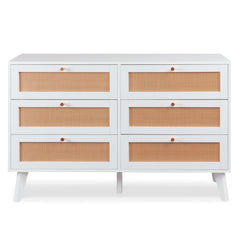 Commode Carnes 6 tiroirs cannage L120cm blanc