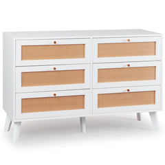 Commode Carnes 6 tiroirs cannage L120cm blanc