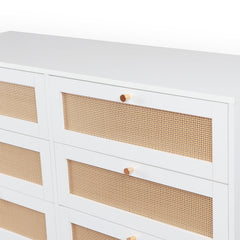 Commode Carnes 6 tiroirs cannage L120cm blanc