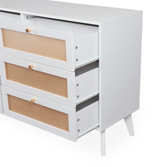 Commode Carnes 6 tiroirs cannage L120cm blanc
