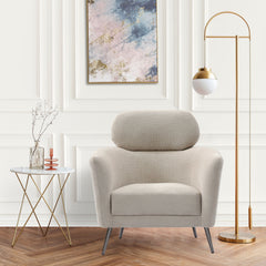 Fauteuil Bonkou avec haut dossier en tissu doux beige