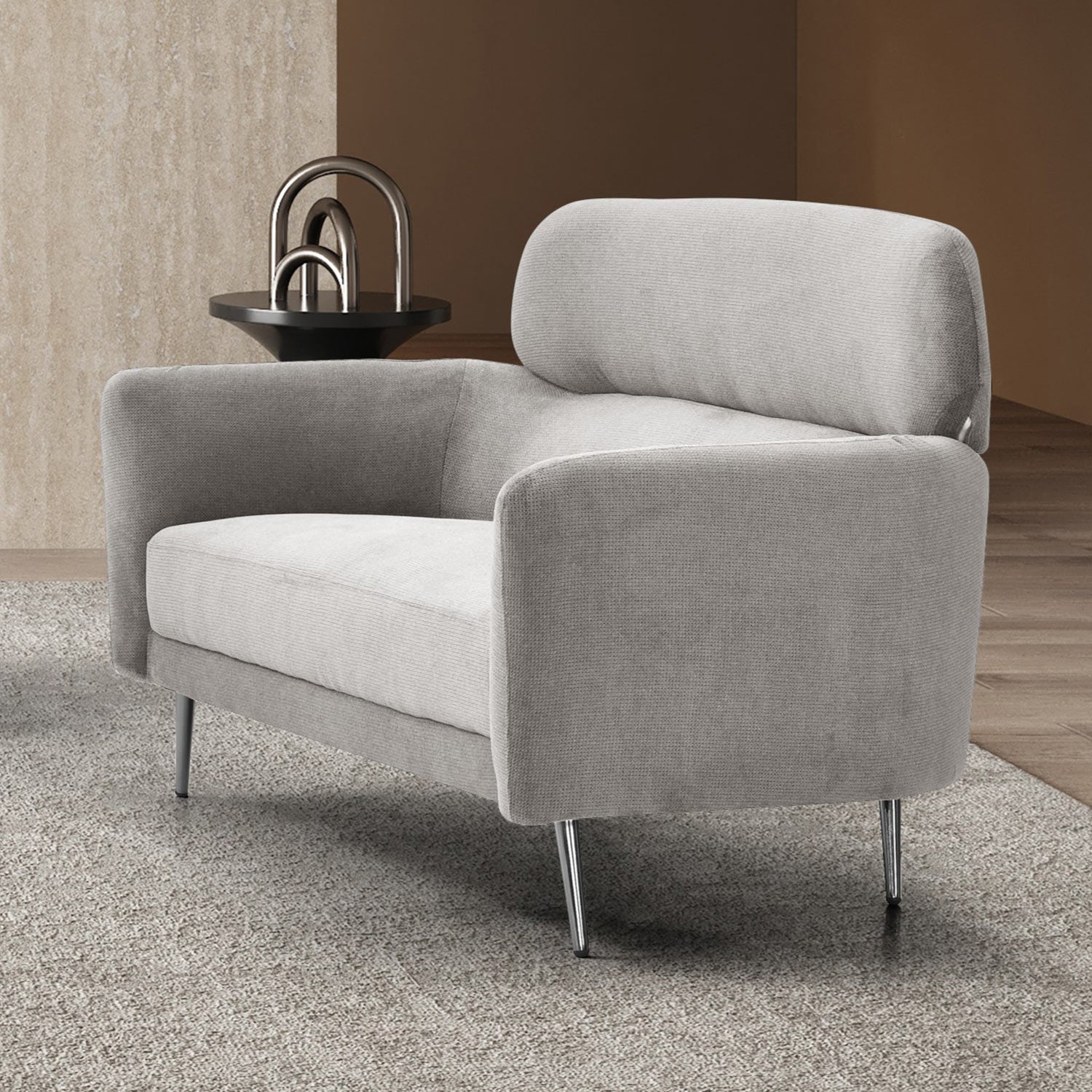 Canapé 2 places moderne avec haut dossier Damigal Tissu doux Gris
