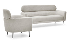 Canapé 3 places Bonkou avec haut dossier en tissu beige doux