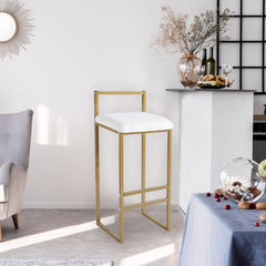 Tabouret de bar en métal et tissu bouclette Brillo or et crème