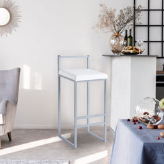 Tabouret de bar Brillo en métal argent et velours blanc