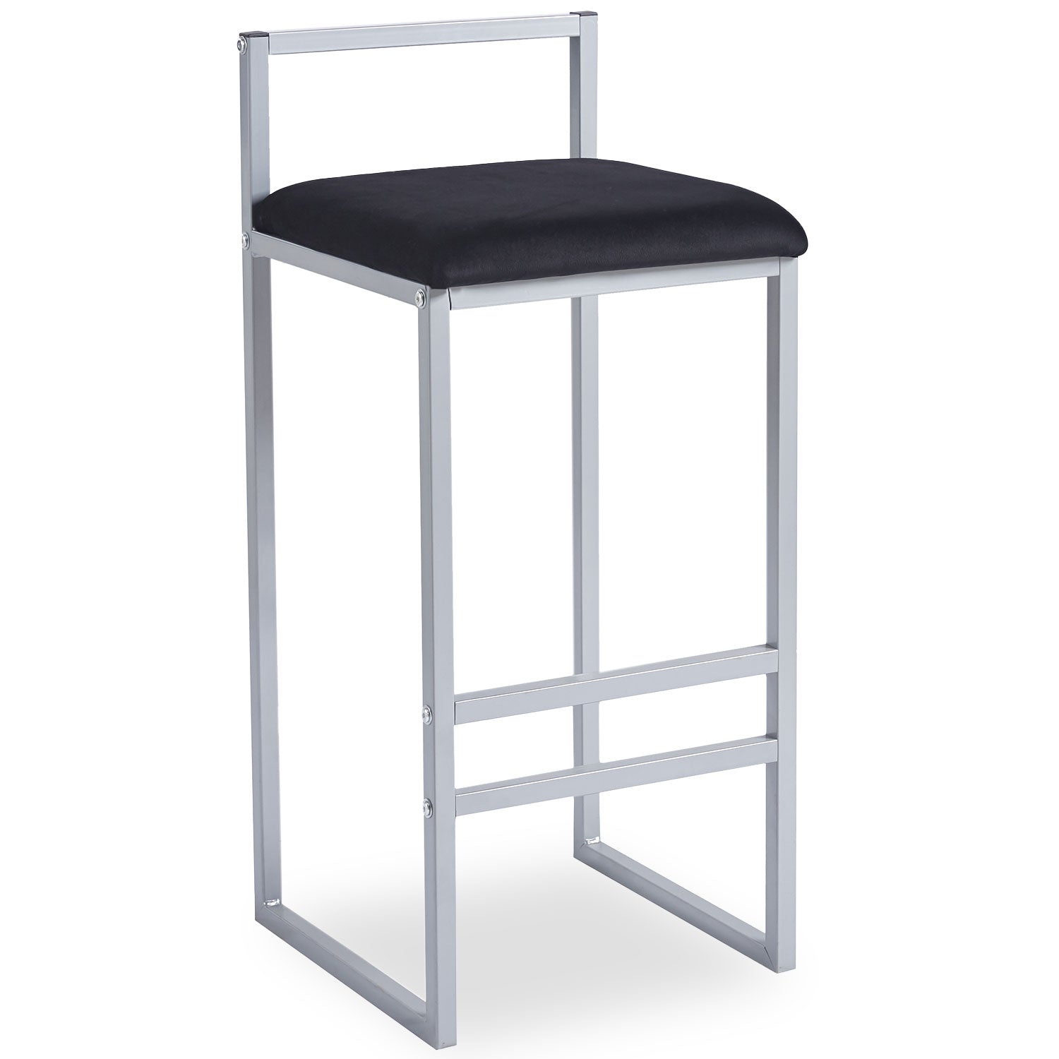 Tabouret de bar en métal Drakkar Argent et Velours Noir