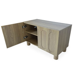 Petit buffet avec portes sculptées Capril chêne grisé L80cm