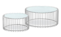 Ensemble de 2 tables basses Universe Verre Blanc et Métal Gris